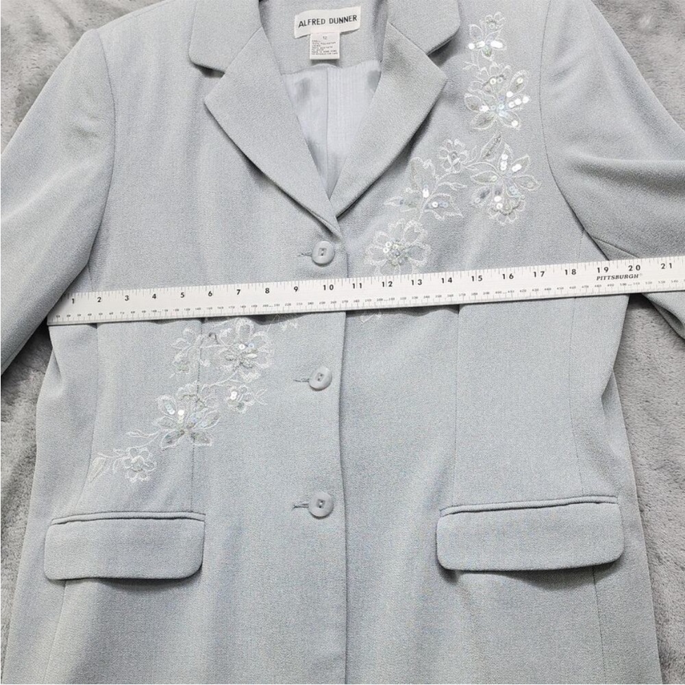 NEW Vintage 90s Alfred Dunner Pant Suit Women 12/10 Blue Blazer Floral Sequins